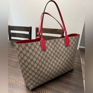GUCCI GG Supreme Tote Bag Reversible Canvas Leather Red